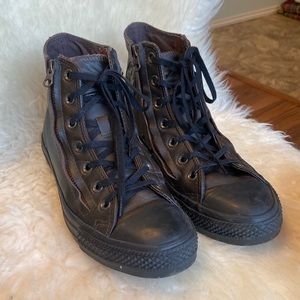 Dark brown leather converse